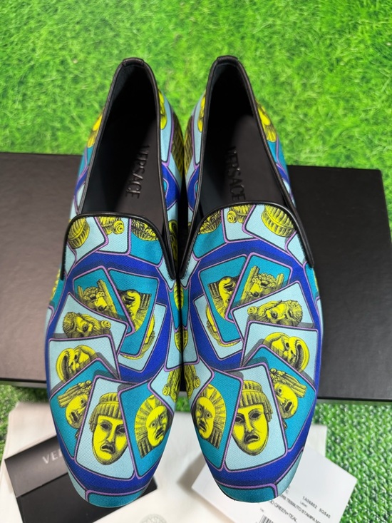 Versace Men\'s Blue Printed Silk Loafer Slipper Shoes Size 9 EU 42 main image 11